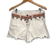 We The Free Distressed Denim Jean Shorts Embroidered Raw Hem Women Size 27 - $17.81