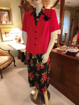 Dressbarn Woman 16W Black/Red Floral BF Sleeveless Summer Dress w/Red Jacket - £23.73 GBP