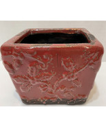 Vintage Red Embossed Pottery Planter Square 4 x 3.25 inches - £16.17 GBP
