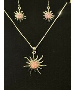 925 Sterling Silver Pink Opal Sun Necklace And Earrings - €85,07 EUR