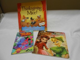 Kids Book lot: Trolls comic PB, Tinkerbell board Book, Thanksgiving Mice  - £4.34 GBP