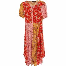 Zara Red Pink Paisley Patchwork Hankerchief Midi Dress Bloggers Fave Small - $72.93