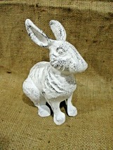 Large Cast Iron Rabbit Easter Bunny Garden Statue Rustic Home Decor 7&quot; White - £24.04 GBP