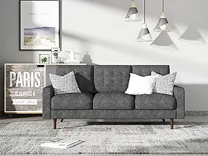 Matte Velvet Mid Century Modern Tufted Living Room Sofa, 71.7&quot;, Grey - $637.99