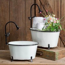 2 Clawfoot Tub Planters in Distressed white metal - £94.80 GBP