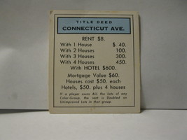 1985 Monopoly Board Game Piece: Connecticut Ave Title Deed - $0.75