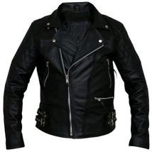 Moto New Men Slim Fit Lambskin Leather Jacket Black Quilted Biker Motorcycle - £142.22 GBP