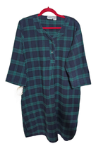 The Vermont Country Store Large Blue Green Plaid Flannel Nightgown W Poc... - $29.99