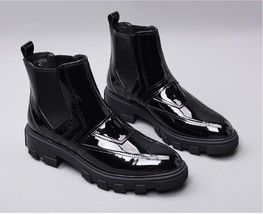 men winter boots men shoes snow boots Black patent leather ankle boots for men C - £167.93 GBP