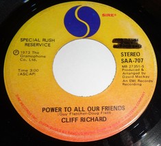 Cliff Richard 45 RPM Record - Power To All Our Friends Stereo / Mono A3 - $3.95