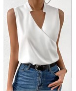 White Sleeveless Casual Summer Classic Vee Neck W/ Collar Long WaIsted Tank Top - $69.95