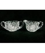 Crystal Creamer &amp; Sugar Set, 8-Sides, Wheel Cut Flowers &amp; Leaves, Points... - $40.26 CAD