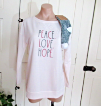 Rae Dunn sweatshirt tunic XS Sea Salt ivory hi-lo soft socks Peace Love Hope New - £16.99 GBP