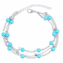Bracelet de cheville perlé 3 couches turquoise pour femme Bracelets de... - £3.74 GBP