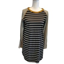 Umgee Longsleeve Tunic Top Oversized Black Gray Striped Pockets R7977 Size Small - £18.57 GBP