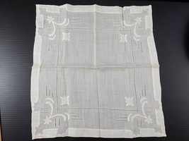 Vintage White Cotton Handkerchief Intricate Cut Work &amp; Applique Design 11 X 11&quot; - £3.78 GBP