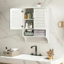 White Wall-Mounted Bathroom Storage Medicine Cabinet with Louver Doors - $2,961.13 MXN