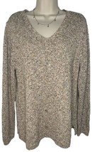 J Jill Women’s Large Petite Tan Brown V Neck Cotton Long Sleeve Pullover Sweater - £14.33 GBP