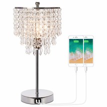 Touch Control Crystal Table Lamp With Dual Usb Charging Ports, 3-Way Dimmable Be - £59.32 GBP