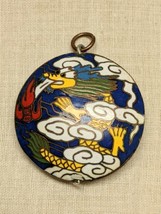 Vintage Chinese Cloisonne Round Dragon In the Clouds Pendant 1 1/4&quot; Across - £14.68 GBP