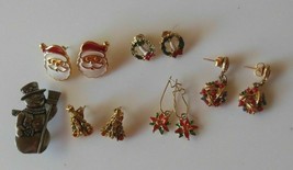 Christmas/Holiday Earrings &amp; Snowman Brooch Lot 6 - £23.36 GBP