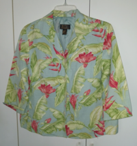 DT COLLECTION LOVELY AQUA FLORAL LINED SHORT BUTTON JACKET-10-NWOT-BEADED - $406.73 MXN