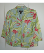 DT COLLECTION LOVELY AQUA FLORAL LINED SHORT BUTTON JACKET-10-NWOT-BEADED - $409.27 MXN