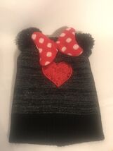 Disney Minnie Mouse Girls Pom Pom Bow Graphic black/red Beanie Winter Ha... - $6.92