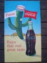 Coca-Cola 1957 Cardboard Litho Print Original Cactus Real Great Taste RARE - £231.43 GBP