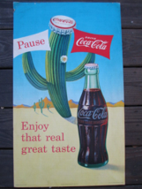 Coca-Cola 1957 Cardboard Litho Print Original Cactus Real Great Taste RARE - £232.76 GBP