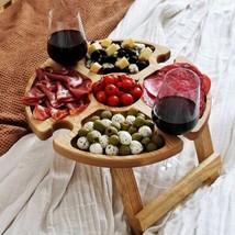 Folding Round Table Wine, Glasses, Foods Handmade in Wood For home, garden, bar - £60.93 GBP