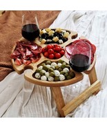 Folding Round Table Wine, Glasses, Foods Handmade in Wood For home, gard... - £60.41 GBP