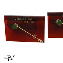 Vintage 2 Genuine Jade Stick Pins Taiwan ROC Label Heart &amp; Flower Shape ... - $14.00