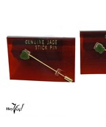 Vintage 2 Genuine Jade Stick Pins Taiwan ROC Label Heart &amp; Flower Shape ... - £10.97 GBP