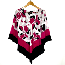 Alfani Blouse Handkerchief Hemline Womens size Medium Round Neck Pink Black - £16.82 GBP