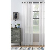 White sheer window curtain panel 63&quot;L x 52&quot;W linen texture silver grommet top - £20.71 GBP
