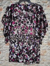 Nicole Miller MISSES XS Tunic Top Shirt Purple Black Floral Tie Short Sl... - $13.94 CAD