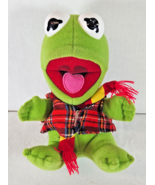 Vintage Baby Kermit the Frog 1987 Henson Muppets Plush Scarf Plaid Vest - $241.93 MXN