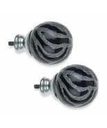 Set of 2 Cambria Classic My Room Glitter Zebra Finials Black 276108 Silv... - $13.52 CAD
