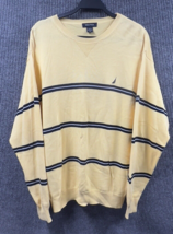 VTG Nautica Sweater Mens XL Yellow Striped Knit Pullover Crew Neck Cotto... - $32.23