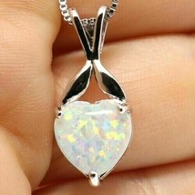 3Ct Heart Cut Simulated Fire Opal Solitaire Pendant 14K White Gold Plated Silver - $104.99