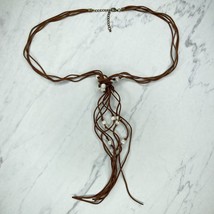 Brown Suede Multi Cord Faux Pearl Beaded Knotted Necklace - £5.52 GBP