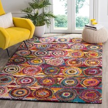 SAFAVIEH Fiesta Shag Collection 6'7" x 9'2" Multi FSG359M Modern Circles Abstrac - £291.06 GBP