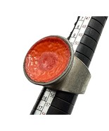 Mette + Finn Aero Ring Denmark Red Enamel Modernist Industrial Pewter Mi... - $94.90 CAD