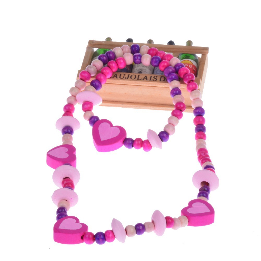 Children Jewelry Sets Girls Wooden Cute Love Heart Beads Necklace Bracelet Set B - $7.99