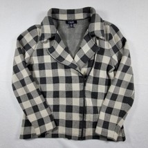 CHAPS Womens Black Gray Plaid Cotton Knit Moto Sweater Jacket Side Zip SIZE L - £15.58 GBP