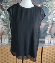 Zara Women Blouse Size L Black Sheer Sleeveless Lined - $8.91