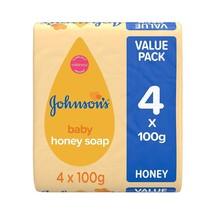 Johnson&#39;s Baby Honey Soap 100g 4 Pack – Ideal for Babies&#39; Delicate Skin - $16.49