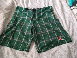 Hurley Mens Board Shorts Swim University of Miami Green / Orange Size 38 - £22.09 GBP