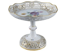 Antique Dresden Teichert Meissen Reticulated hand painted compote - £254.23 GBP